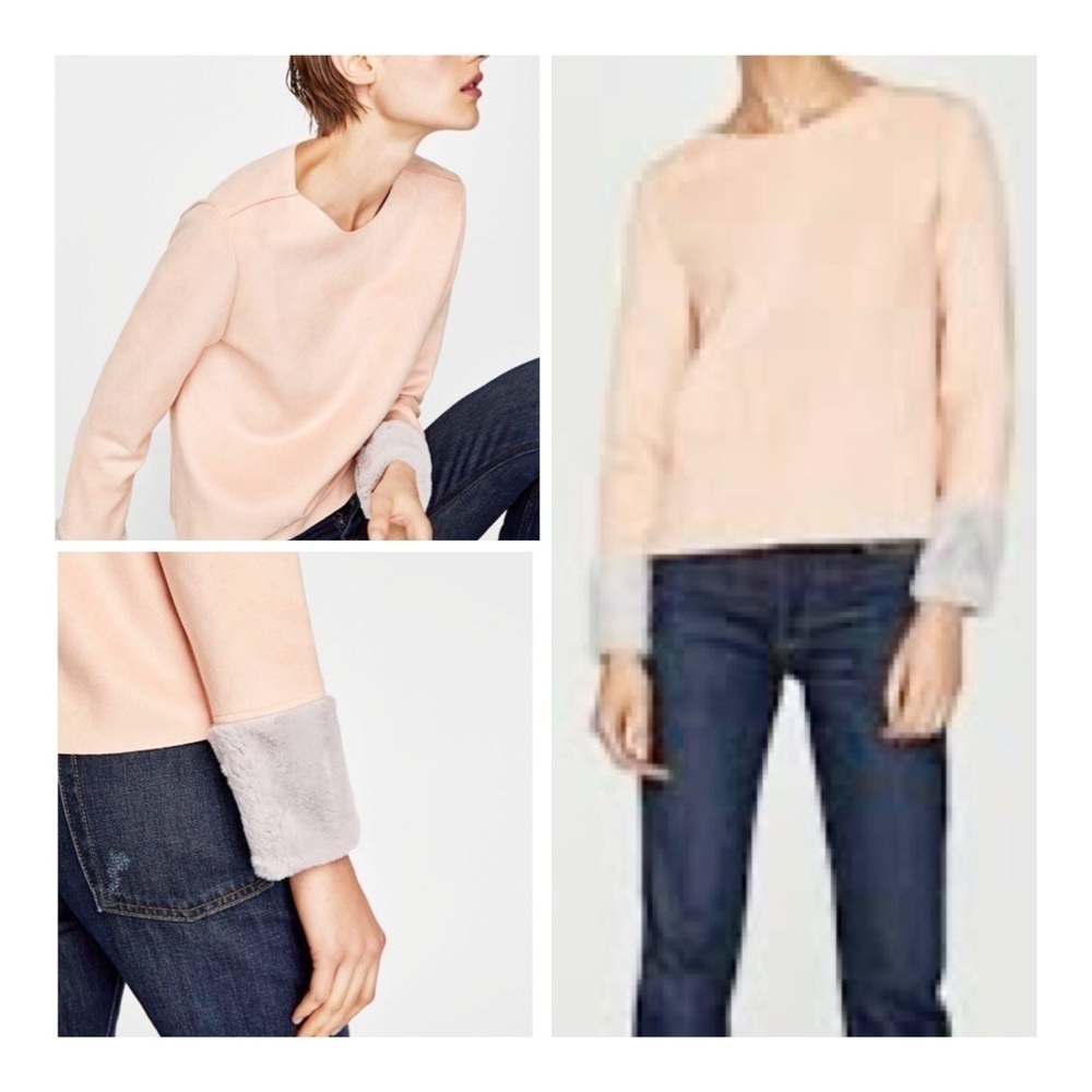 ZARA Combined Faux Suede Top - Blush Peach/Gray
